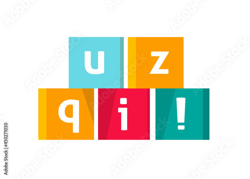 Quiz logo icon vector text in cubes game symbol flat cartoon illustration, competition or interview logotype, poll or questionnaire modern creative sign