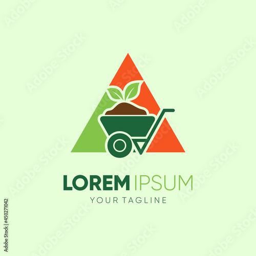 Triangle Wheelbarrow Logo Design Vector Graphic Icon Emblem Illustration Background Template