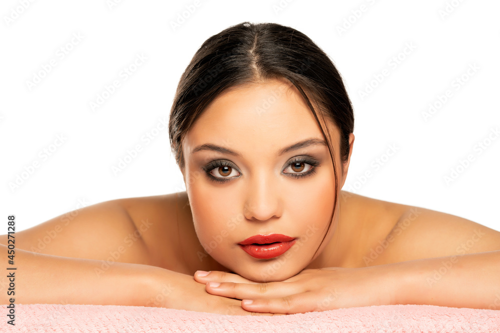 portrait of a young beautiful lying woman portrait of a young beautiful lying woman