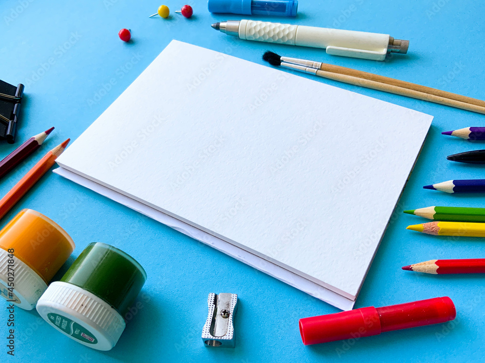 School supplies on colorful background, top view. Creative frame layout with school stationery. Flat lay. Colored stationery. Isolated background. Copy space. Back to school. Banner School supplies on colorful background, top view. Creative frame layout with school stationery. Flat lay. Colored stationery. Isolated background. Copy space. Back to school. Banner