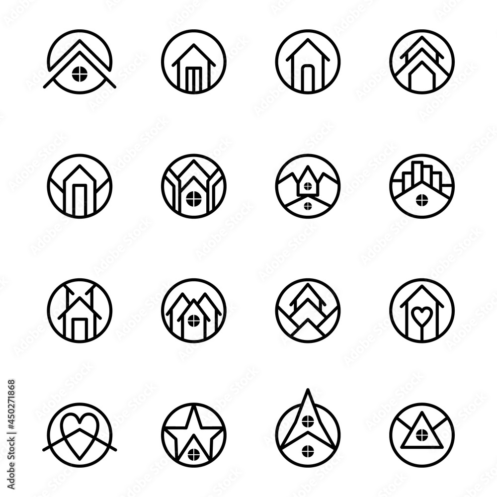 Vector Set icons House simple symbols with line art style. Can be used for web, print, mobile, etc Vector Set icons House simple symbols with line art style. Can be used for web, print, mobile, etc