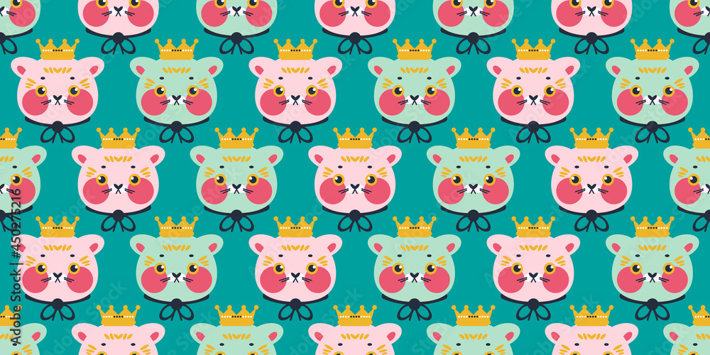 Colorful seamless pattern with cats. Trendy illustration in vector.