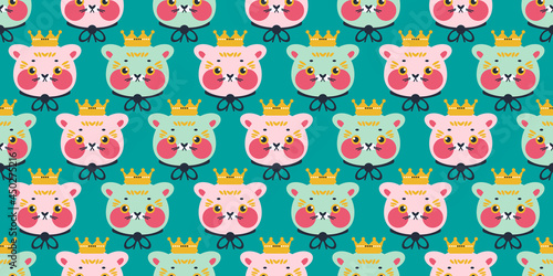 Colorful seamless pattern with cats. Trendy illustration in vector.