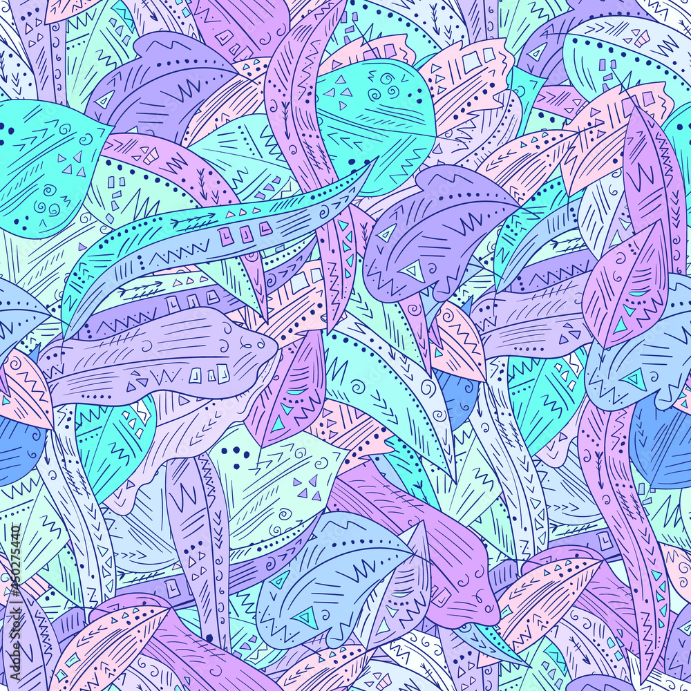 Obraz premium Seamless background with geometric leaves. Nature pattern