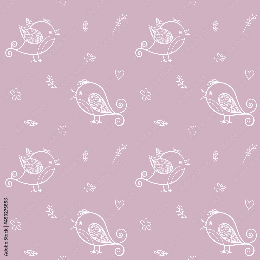 Pattern with cute little birds. For children's textiles and printing. Seamless pattern