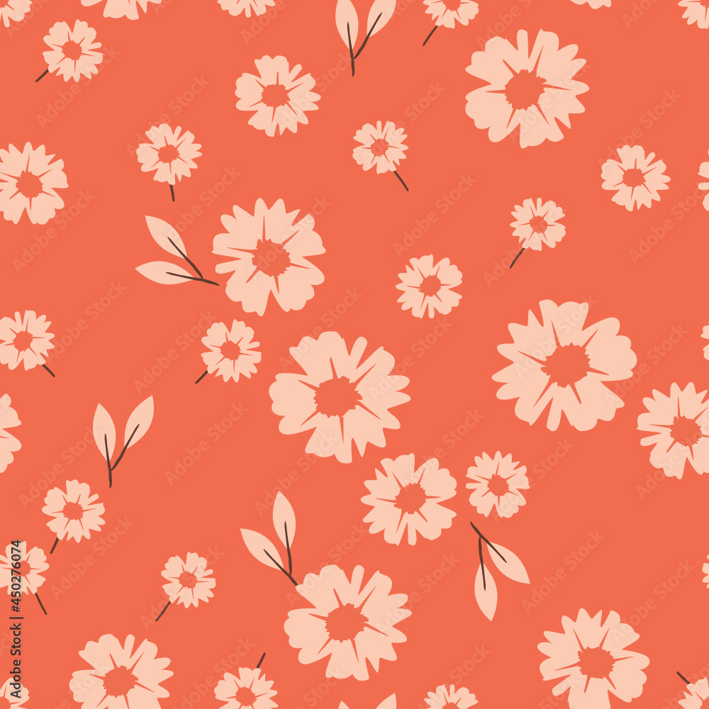 Obraz premium Seamless pattern with hand drawn flowers on red background vector illustration.
