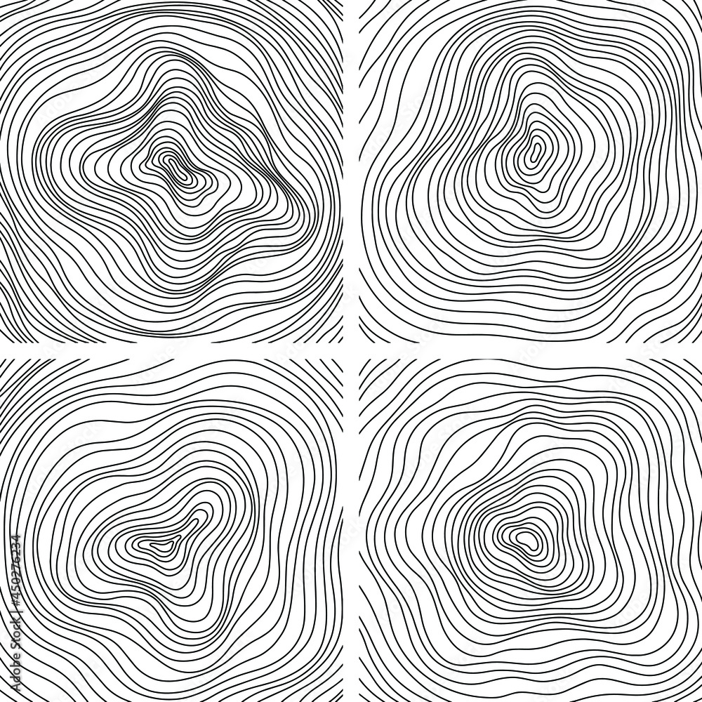 Abstract tree rings. Vector topographic map concept. Seamless background. Thin black lines on 