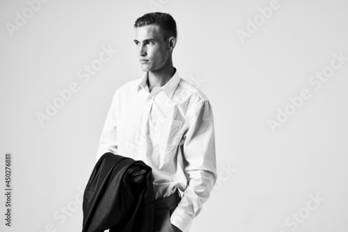 man in white shirt jacket fashion elegant style studio