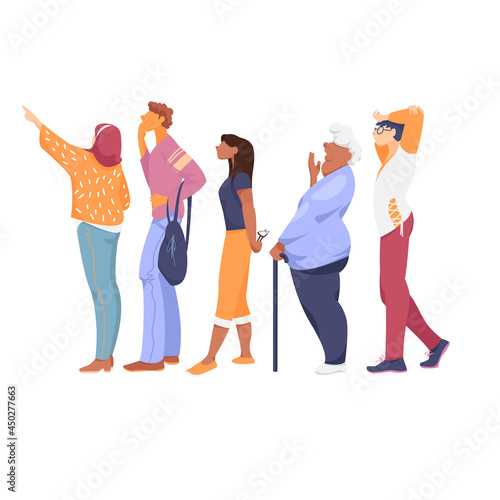 people are surprised. a vector image of a group of people. the crowd of people is shocked