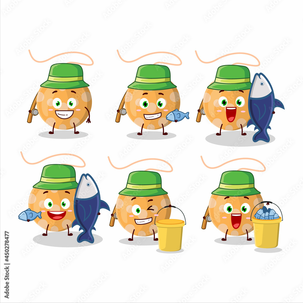 Naklejka premium A fisherman christmas lights orange cartoon picture catch a big fish