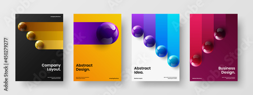 Clean catalog cover design vector illustration collection. Amazing 3D spheres placard template set.