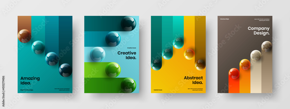 Trendy 3D balls leaflet concept set. Colorful book cover design vector layout composition.