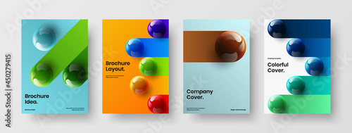 Creative company cover A4 vector design concept bundle. Bright realistic spheres poster illustration composition. © kitka