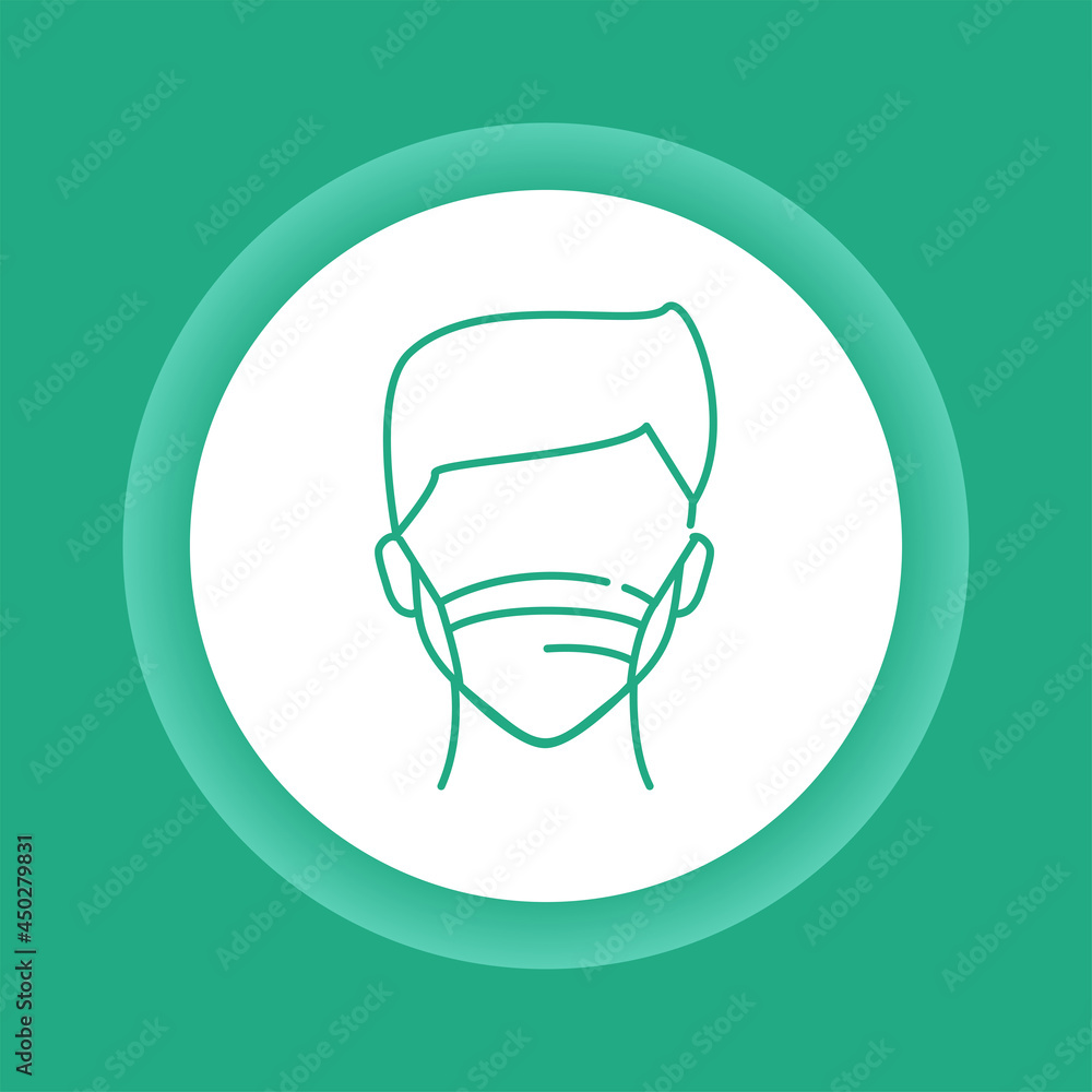 Man in breathing medical respiratory mask color button icon.