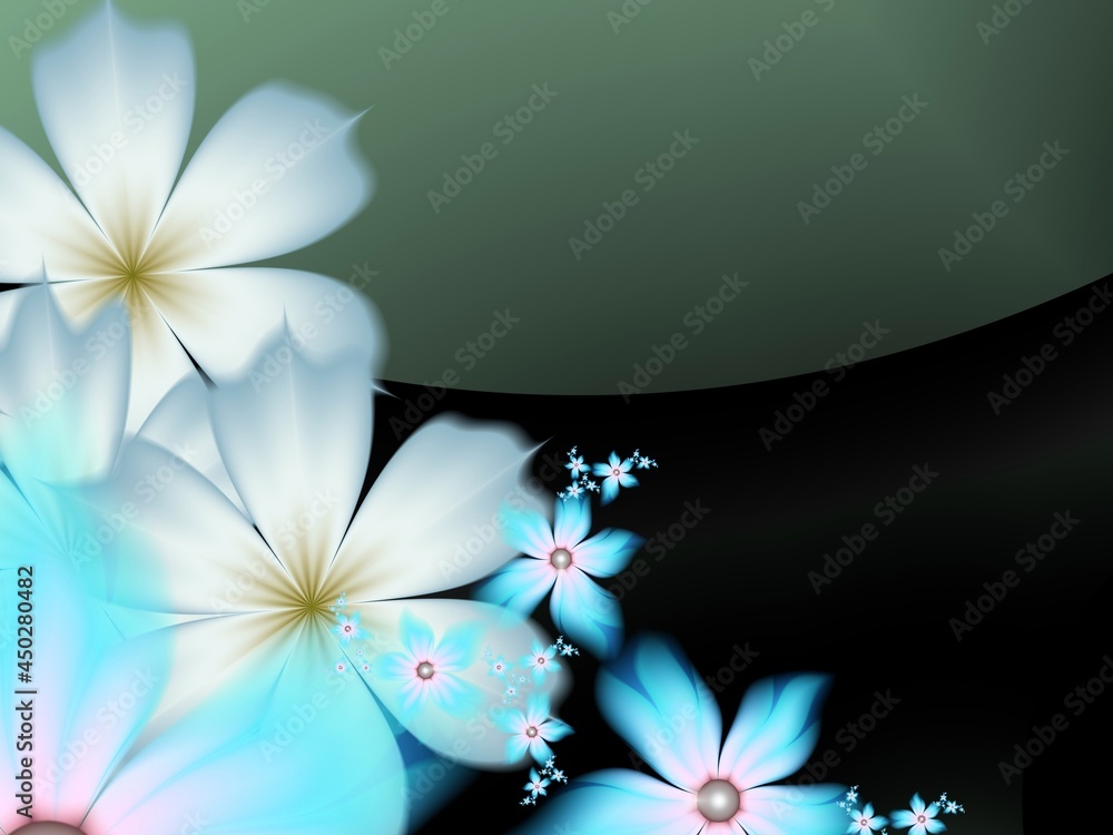 Blue fractal illustration background with flower. Creative element for design.Original digital artwork with place for text...Creative work.