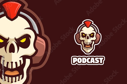 Skull Horror Scary Podcast Logo Mascot