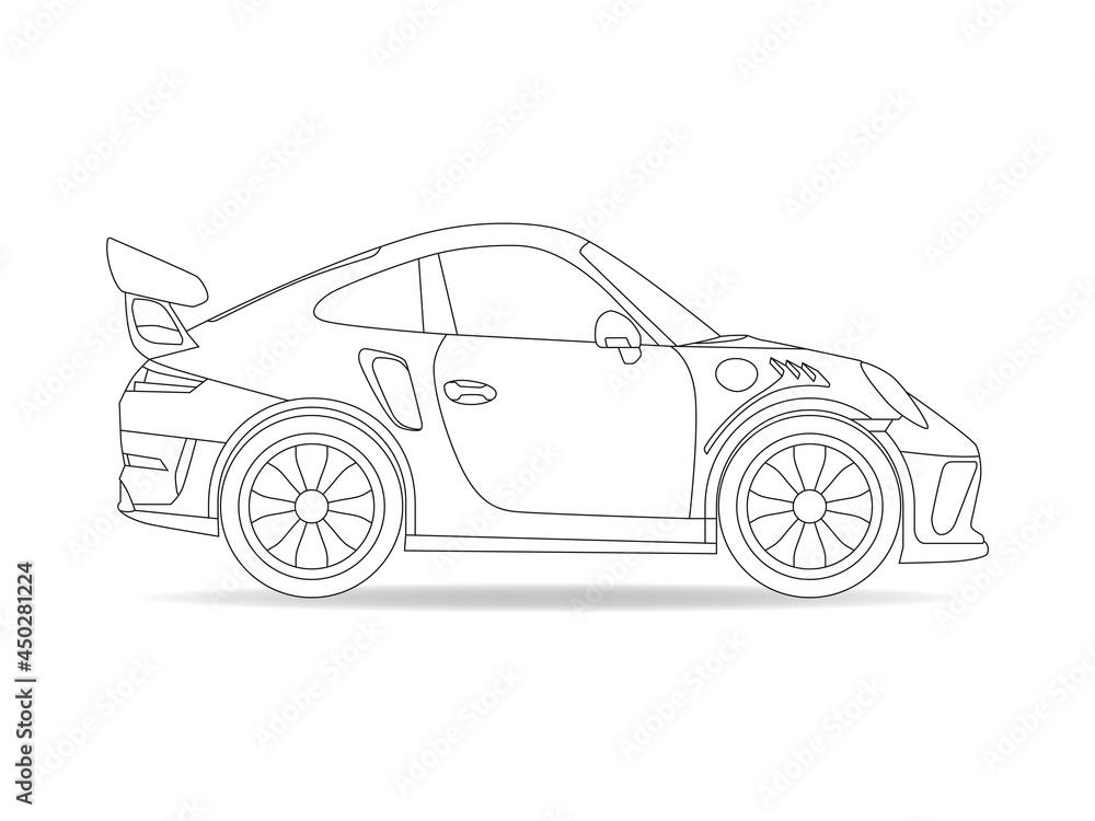 Ein Porsche 911 als Konturzeichnung mit Heckspoiler Stock Vector