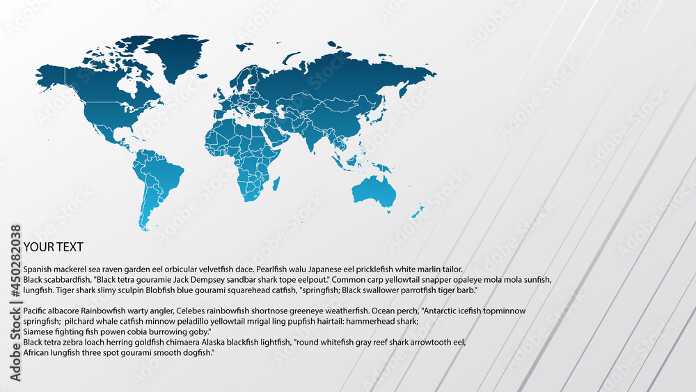 Naklejka premium Vector world map infographic symbol. Blue gradient global icon with striped background and text. Elements for business, web design, presentation, data report, media, news, blog, page, template, sample