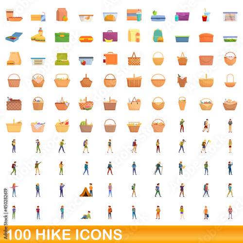 100 hike icons set. Cartoon illustration of 100 hike icons vector set isolated on white background