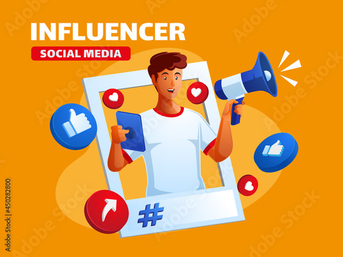 Black man become a influencer and promote social media with megaphone