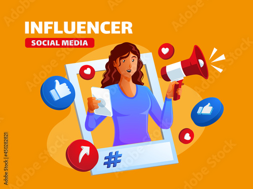 Black woman become a influencer follow social media with megaphone