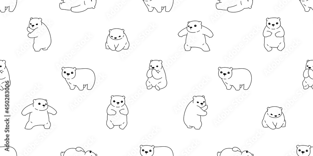 Bear seamless pattern polar vector teddy cartoon doodle scarf gift wrapping paper repeat wallpaper tile background illustration design