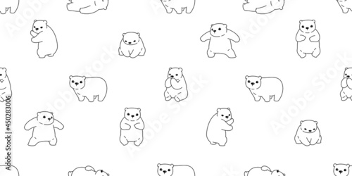 Bear seamless pattern polar vector teddy cartoon doodle scarf gift wrapping paper repeat wallpaper tile background illustration design