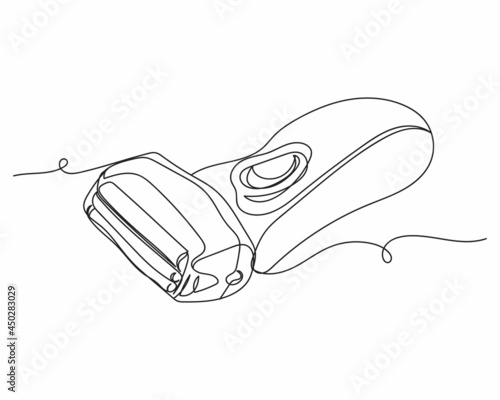 Continuous one line drawing of electric shaver in silhouette on a white background. Linear stylized.Minimalist.