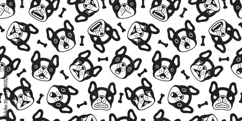 dog seamless pattern french bulldog vector face head cartoon icon smile repeat wallpaper tile background illustration scarf isolated design