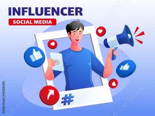 follow us social media with megaphone background