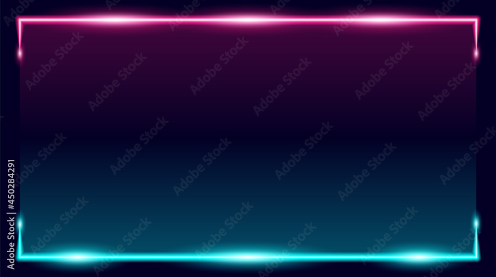 Landscape picture frame with two tone pink and blue neon