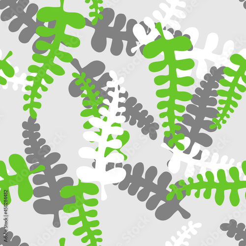 Vector Illustration Hand drown of green gray white fern leaves. Seamless pattern