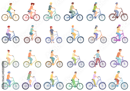 Kids cycling icons set cartoon vector. Kid bike. Active sport