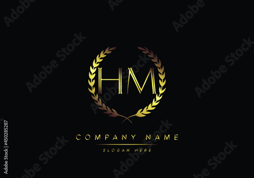 Alphabet letters HM monogram logo, gold color, luxury style
