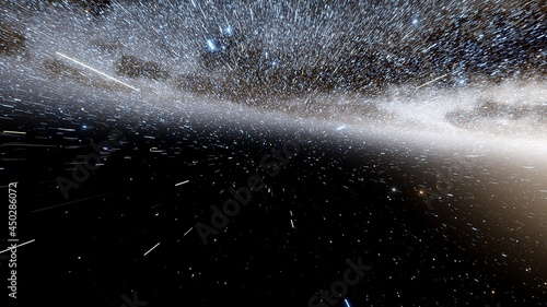 FTL, movement at the speed of light, warp, warp effect, warping in space 3d render