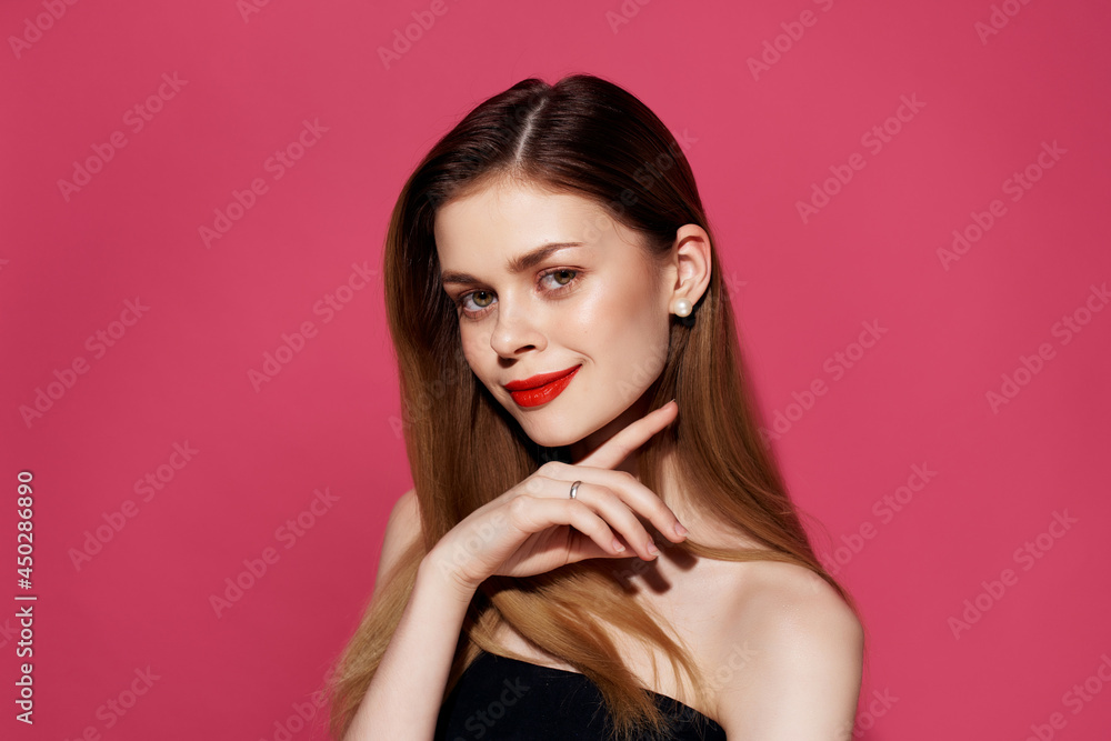 pretty woman Red lips posing makeup decorations pretty woman Red lips posing makeup decorations