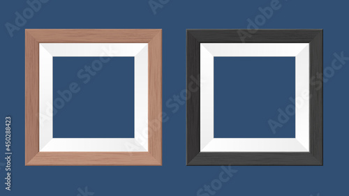 Template. A couple of square wooden frames for photos and paintings. Isolated monochromatic background. Vector illustration.