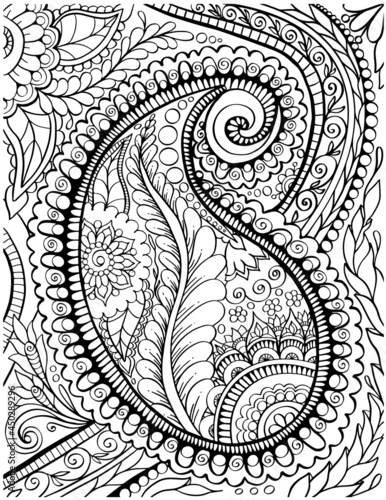 Paisley coloring book page. Zentangle outline for colouring.India coloring pages.