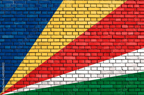 flag of Seychelles painted on brick wall photo