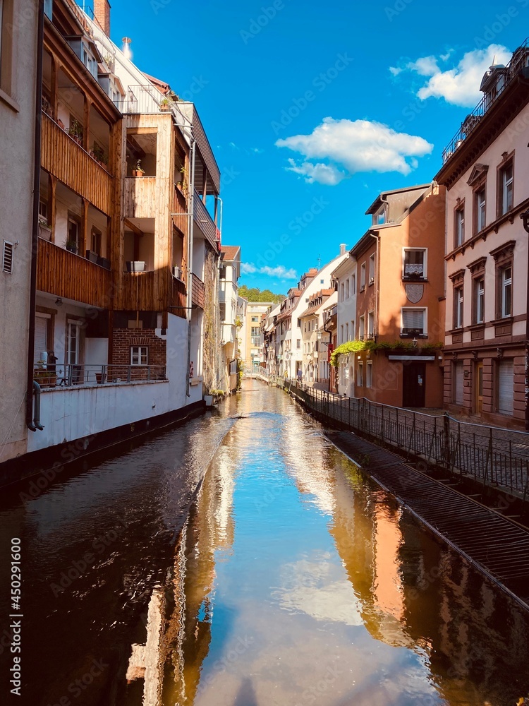 water canal in the city of Freiburg on a sunny day