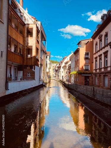 water canal in the city of Freiburg on a sunny day