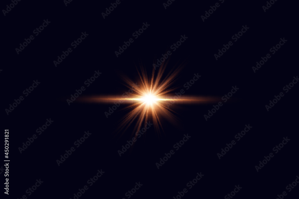 Sun flush lens flare on black background