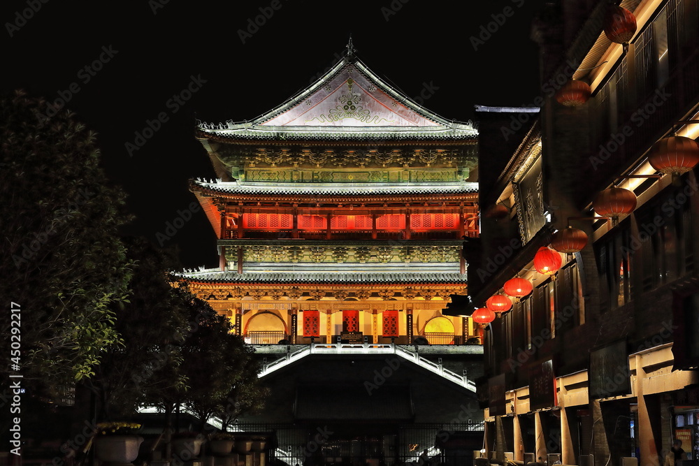 Night view-brightly illuminated east facade-Gulou or Drum Tower. Xi'an-Shaanxi-China-1536 Night view-brightly illuminated east facade-Gulou or Drum Tower. Xi'an-Shaanxi-China-1536