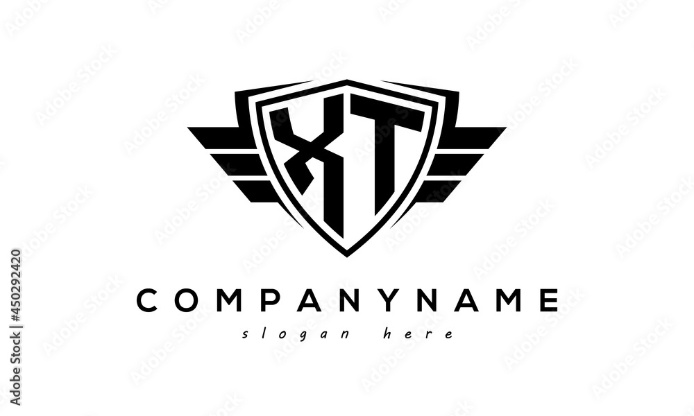 Wings shield letter XT logo vector Wings shield letter XT logo vector