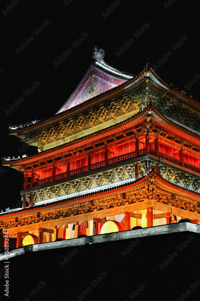 Night view-brightly illuminated NE.corner-Gulou or Drum Tower. Xi'an-Shaanxi-China-1544 Night view-brightly illuminated NE.corner-Gulou or Drum Tower. Xi'an-Shaanxi-China-1544