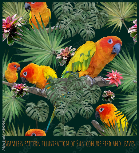 Seamless pattern illustration art of Amazon Sun conure birds.