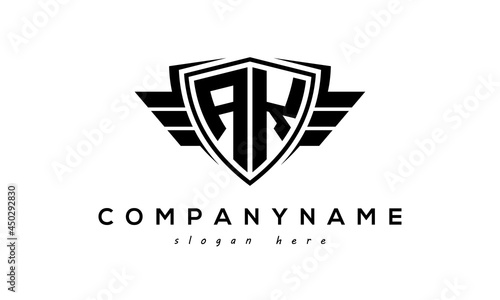 Wings shield letter AK logo vector