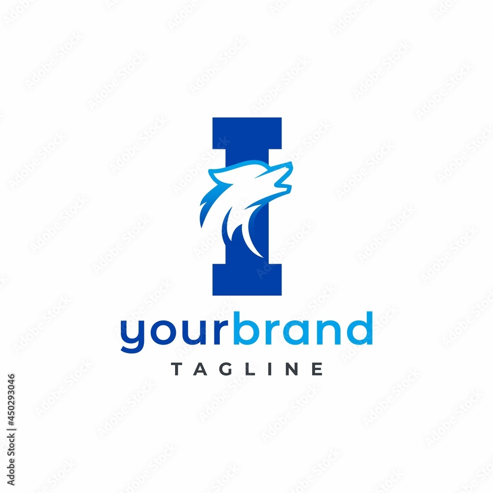 Fototapeta premium Letter I Wolf Logo Design Vector , Initial Gaming Logo