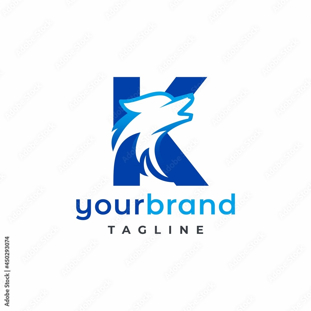 Letter K Wolf Logo Design Vector , Initial Gaming Logo