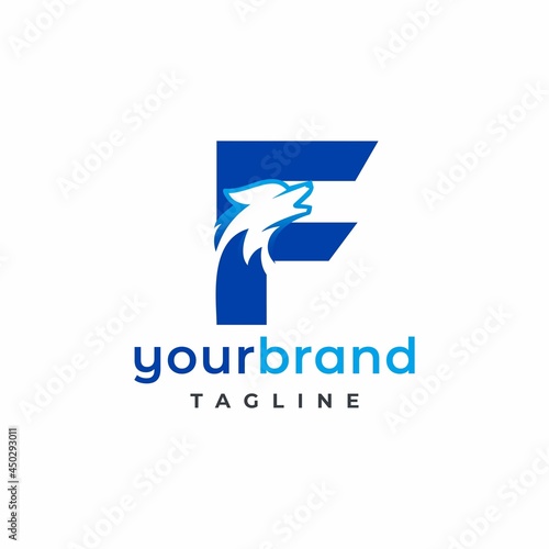 Letter F Wolf Logo Design Vector , Initial Gaming Logo